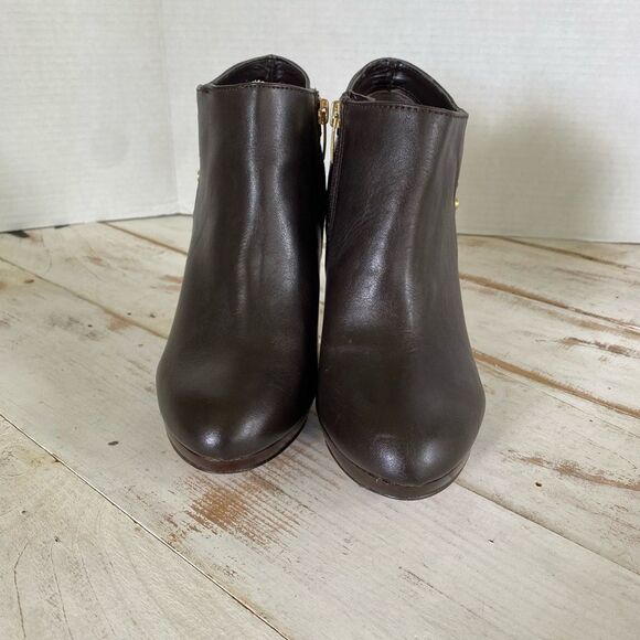 MARC FISHER booties Blaine 3 Dark Brown heeled boots faux leather Size 6.5 M EUC - Picture 3 of 12